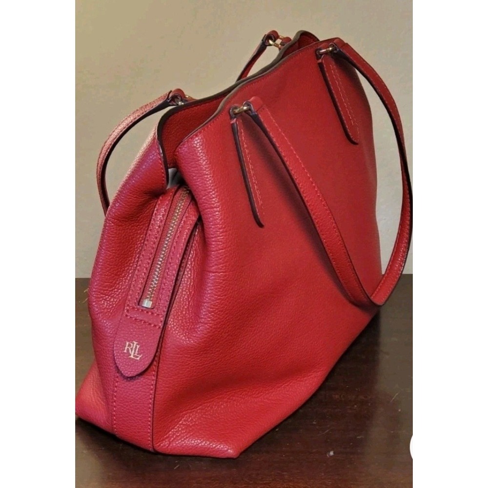 Lauren Ralph Lauren Red Pebbled Leather Tote Bag Gold Hardware RLL Shoulder Bag